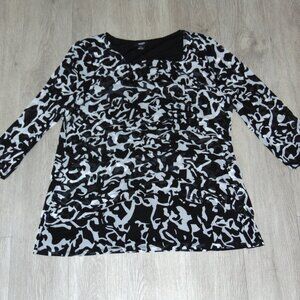 Alfani Women Long Sleeve Blouse Top Size 2X Polyester Black and White Print